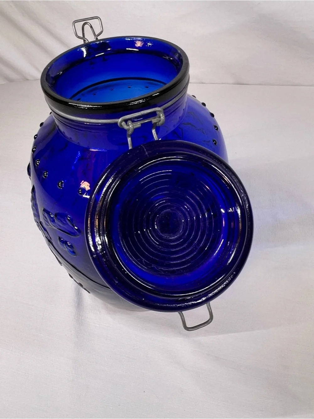 Made in Italy Cobalt Blue Glass Canister Vase with Embossed Design